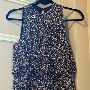 Halter Sequin Gown in Black and multi-color sequins / winter formal, wedding